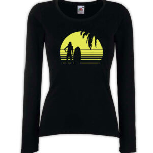 T-shirt manica lunga donna - J127 Silhouettes Girl Woman Surf Beach Sun Palm Island