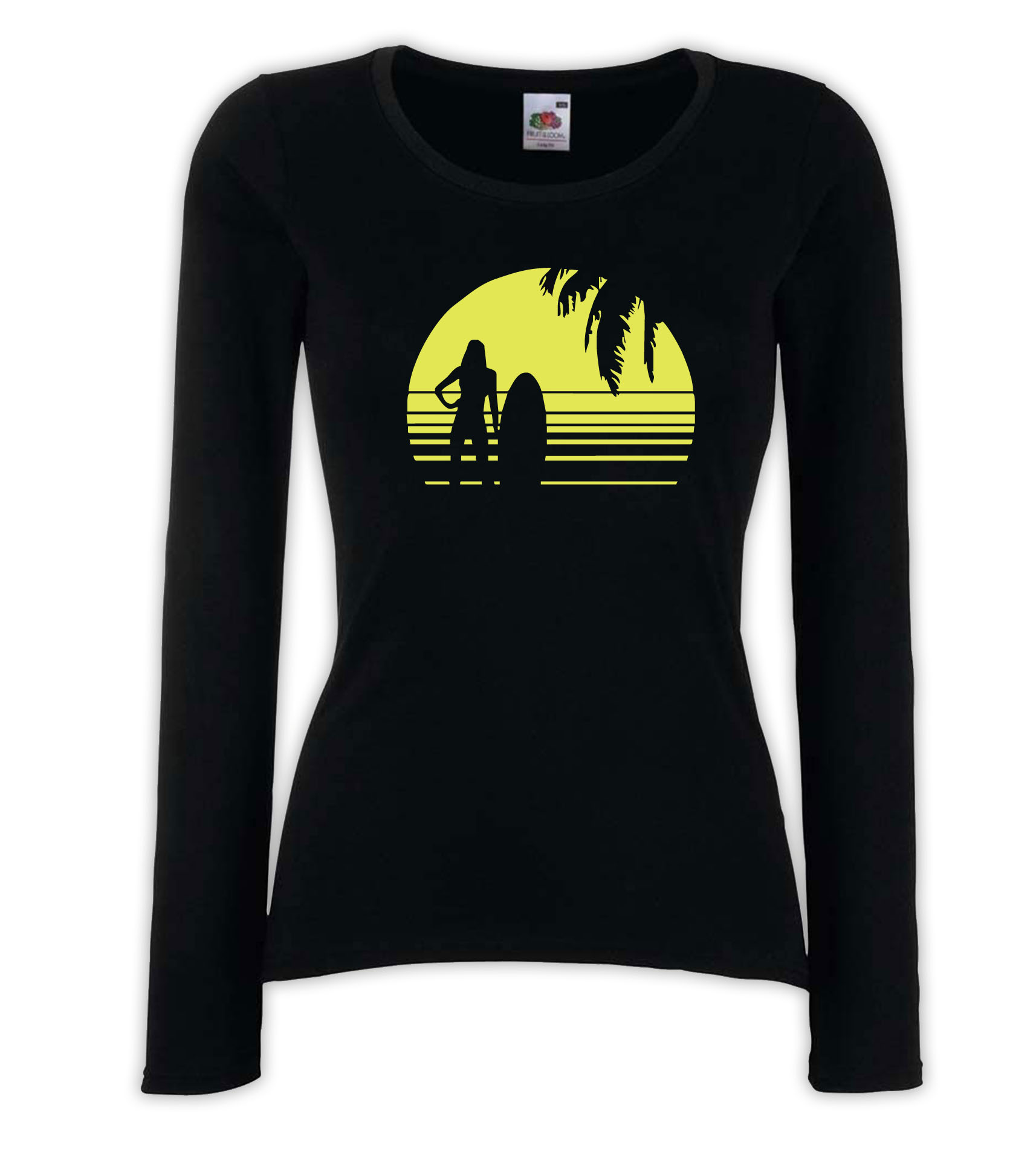 T-shirt manica lunga donna - J127 Silhouettes Girl Woman Surf Beach Sun Palm Island 1 T-shirt manica lunga donna - J127 Silhouettes Girl Woman Surf Beach Sun Palm Island