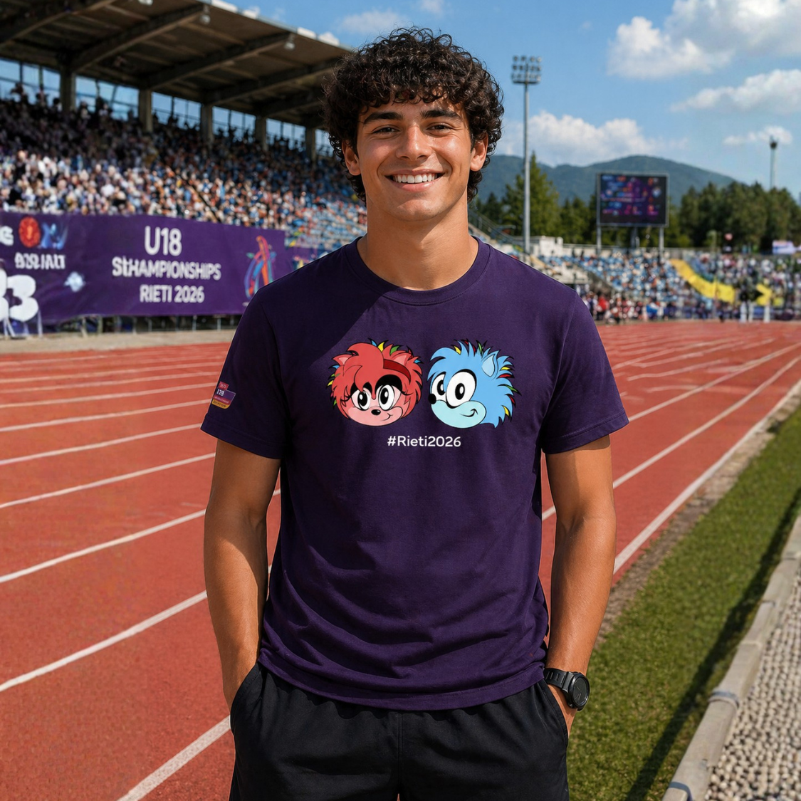 T-shirt Ufficiale Mascotte Velino & Sabina – Rieti 2026 European Athletics U18 3 T-shirt Ufficiale Mascotte Velino & Sabina – Rieti 2026 European Athletics U18 - immagine 3