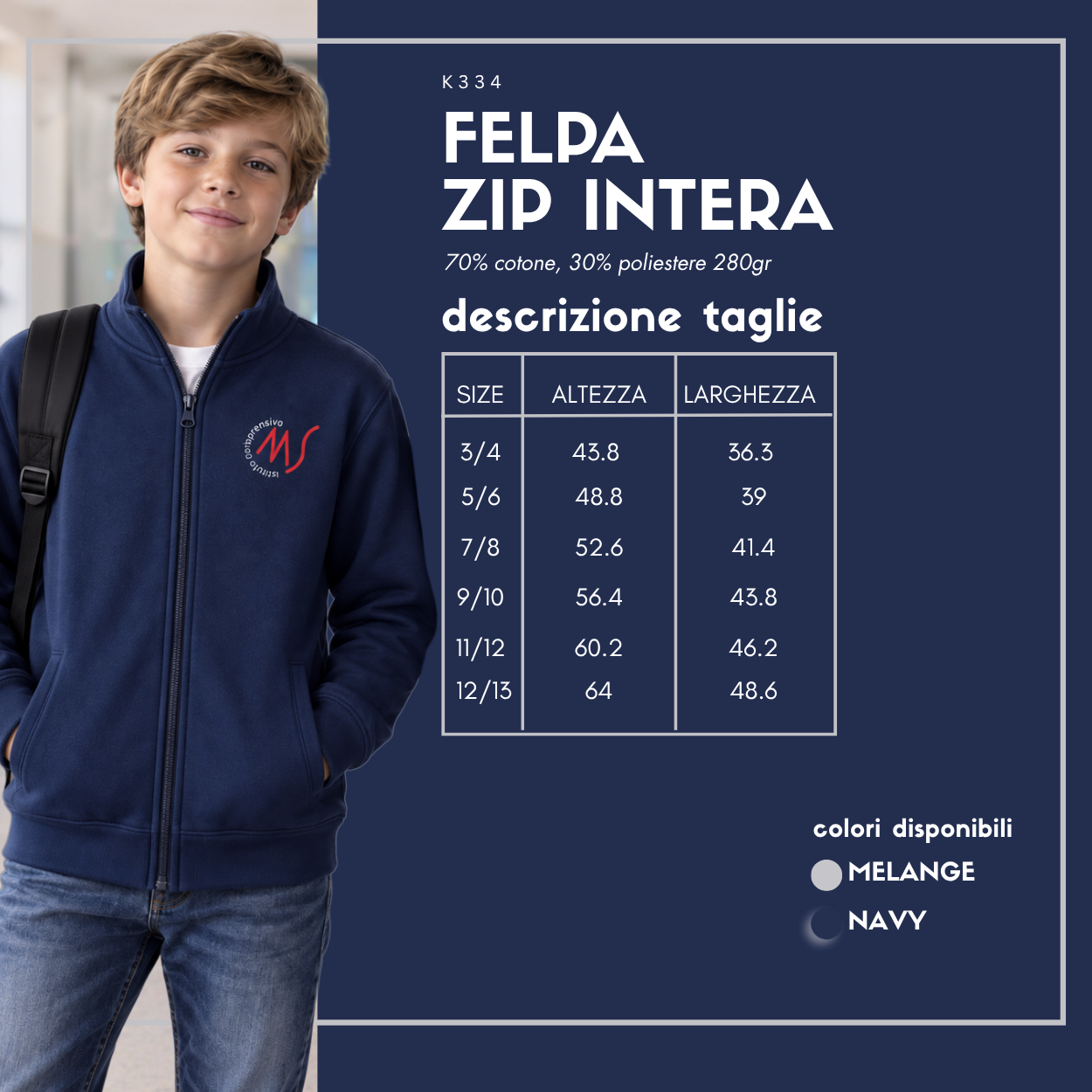 Felpa con zip intera Bambino Istituto Comprensivo Statale “Minervini-Sisti” 2026/2027 – K334 3 Felpa con zip intera Bambino Istituto Comprensivo Statale “Minervini-Sisti” 2026/2027 – K334 - immagine 3